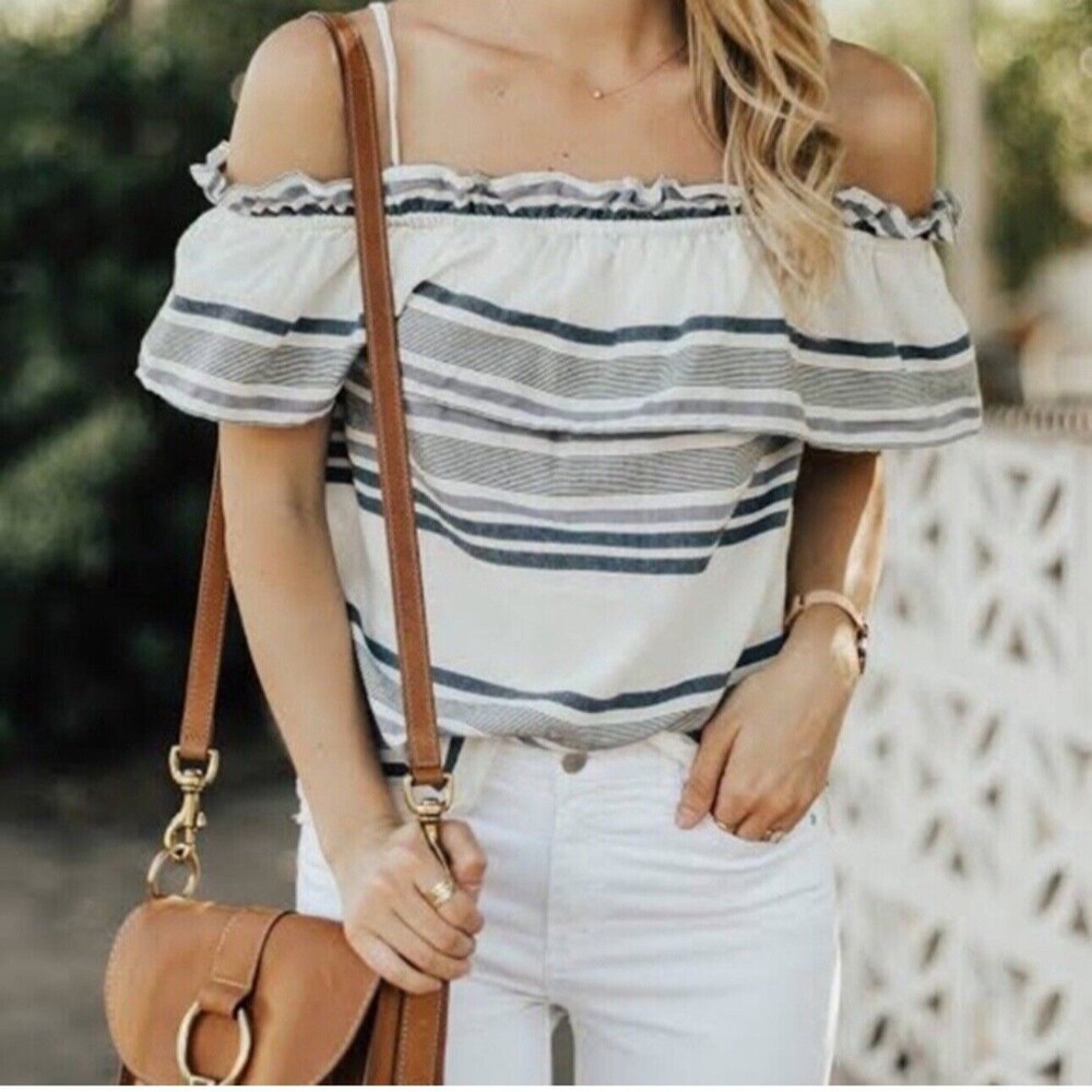 Splendid Blue Off Shoulder Cotton Top Shirt Blouse Cotton Women’s Size XL Bardot